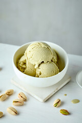 bowl of pistachio ice cream
