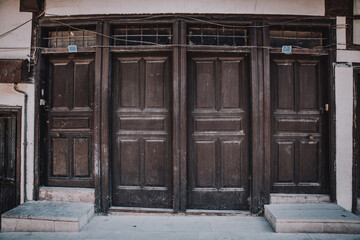 old wooden door in old town