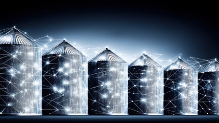 Innovative data storage solutions modern warehouse digital art high-tech environment aerial view connectivity concept