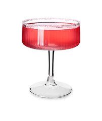 Glass of tasty Cosmopolitan cocktail on white background