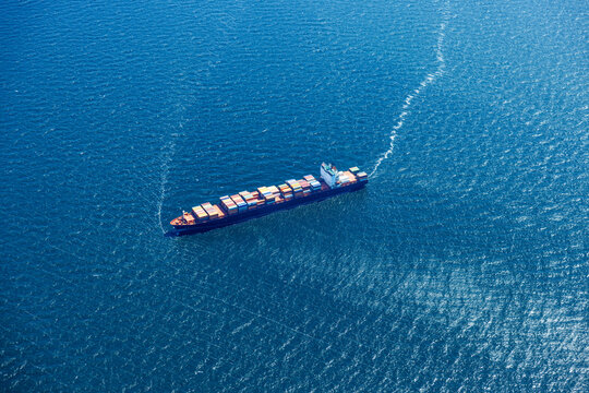 Container ship sailing through the Baltic Sea.