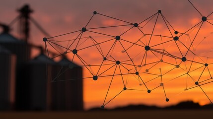 Agricultural innovation showcase farmland digital network art rural landscape aerial view technology and nature fusion