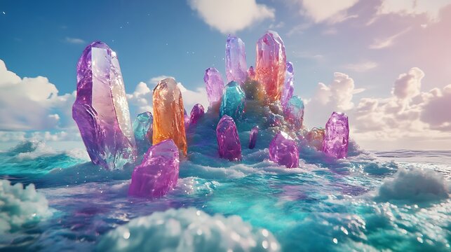 Autumn mountain landscape featuring a serene lake reflecting the colorful sunset sky and high snowy peaks shrouded in mist - Powered by Adobe