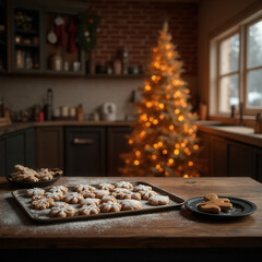 Holiday Kitchen Interior Featuring Colorful Cookies and Seasonal Atmosphere