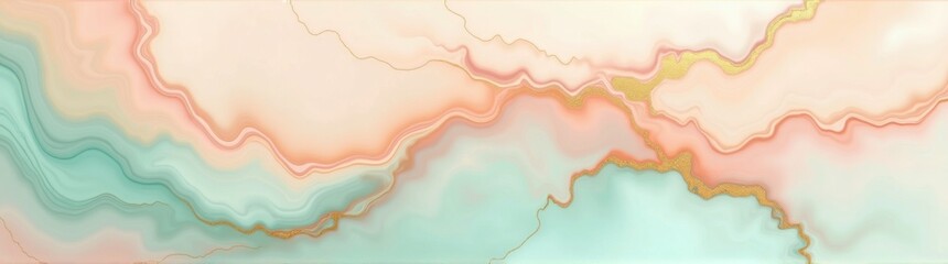 Abstract painting of a pink and blue marble with gold accents