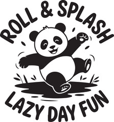 Black and white cartoon panda bear jumping and splashing with text animal cute