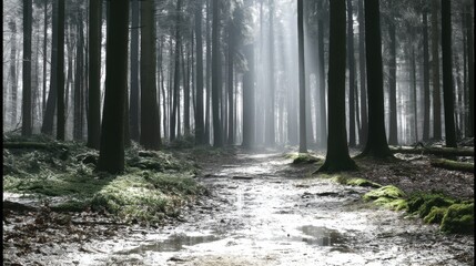 Fototapeta premium Mystical forest path enchanted woods photography atmospheric setting ground level nature's serenity
