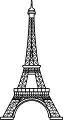 Fototapeta premium Detailed Iconic Eiffel Tower Landmark Black and White Outline Line Art Drawing Paris France Isolated Object 