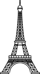 Fototapeta premium Detailed Iconic Eiffel Tower Landmark Black and White Outline Line Art Drawing Paris France Isolated Object 