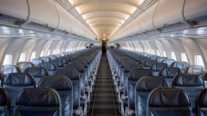 Fototapeta premium Empty passenger seats inside a modern airplane