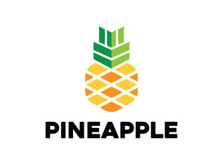 Colorful Geometric Abstract Pineapple Fruit with Leaves Vector Logo Icon Design