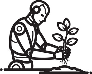 Robot Planting a Tree Seedling for the Future of Sustainable Technology and Eco Awareness