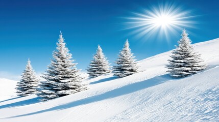 Fototapeta premium Winter wonderland snowy landscape nature imagery bright sunshine scenic view tranquil beauty