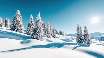 Fototapeta premium Majestic winter landscape with snow-covered pines mountain range nature photography bright sunny day serene viewpoint