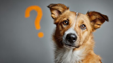 Thoughtful Canine Consultant, Pondering Advice with a Question Mark Expression, Ideal for Dynamic Branding Campaigns, Evoking Creativity and Empowerment.