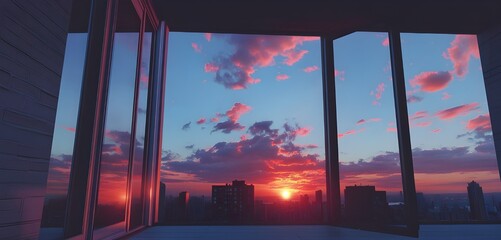 sunset over city