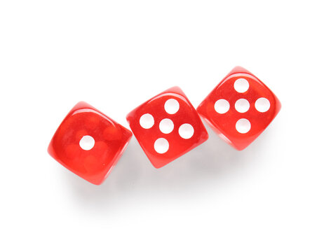 Red game dices on white background