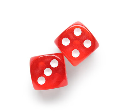 Red game dices on white background