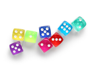 Colorful game dices on white background
