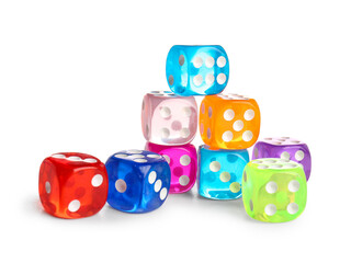 Colorful game dices on white background