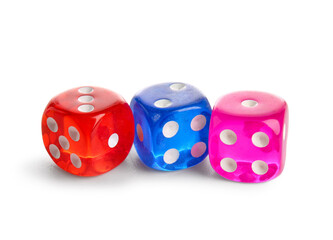 Colorful game dices on white background