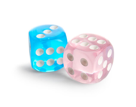 Different game dices on white background