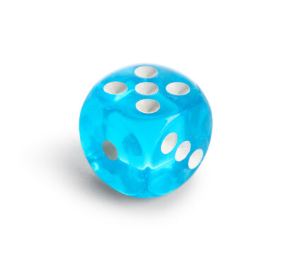 Blue game dice on white background