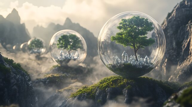 Green Tree Reflected in Sunlit Water on Earth Sphere