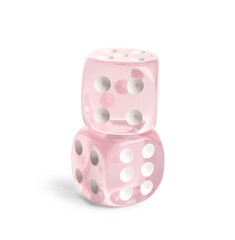 Pink game dices on white background