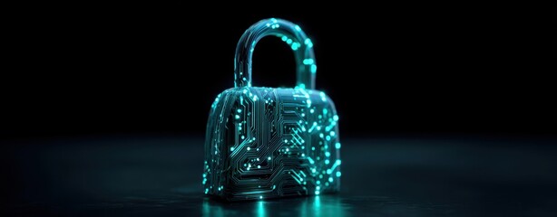 The Padlock of Glowing Digital Circuits Symbolizing Cybersecurity and Advanced Data Protection