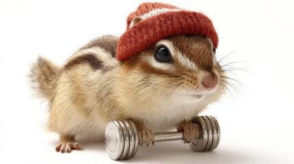 Funny Chipmunk Weightlifting A Cute Humoristic Fitness Motivation Stock Image, Perfect for Social Media Campaigns or Lifestyle Branding Boosts Energy and Encourages Humor.