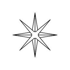 Eight pointed star black outline on transparent background