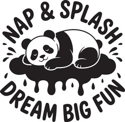 Black and white panda sleeping on cloud with text bear animal