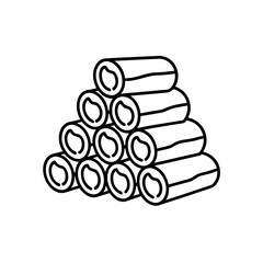 Pile of logs in linear style on transparent background