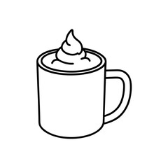 Coffee mug with whipped cream top on transparent background