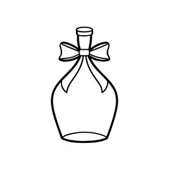 Outline bottle with ribbon bow on transparent background