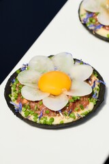 Gourmet beef  tartare with egg yolk