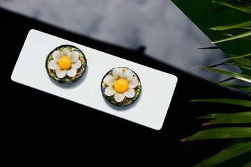 Gourmet beef  tartare with egg yolk