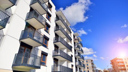 New modern block of flat, condo architecture. Residential apartment flat, luxury house complex....