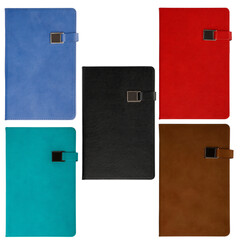 Turquoise, Light  Leather Set Notebook With Silver Clasp Closure, png background, close up top view