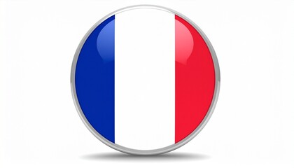 A circular emblem featuring the French national flag
