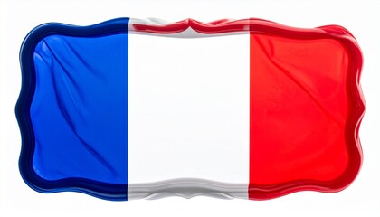 A rectangular dish with handles, designed in the vertical blue, white, and red stripes of the French flag