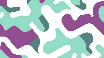 A vibrant abstract background features a playful arrangement overlapping organic shapes shades mint green, purple, teal, creating a modern fluid design.