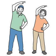 体操をするシニア男女のイラスト