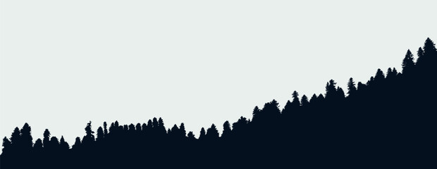 Panoramic black evergreen forest silhouette