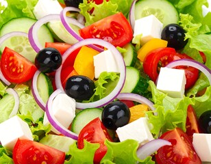 Fresh Greek Salad with Feta, Tomatoes, and Olives.