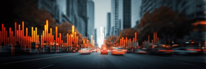 City street traffic analyzing urban data bars graph