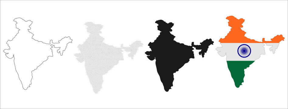 Conceptual India Map Illustration Showing Different Graphic and Tricolor Designs