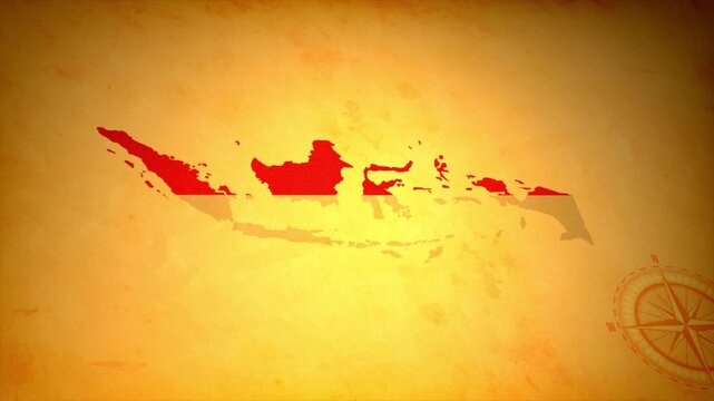 Animated Map of INDONESIA with Flag in Body Isolated on Vintage Background