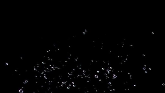 Floating water bubbles rising over black background. Overlay, green screen, alpha effect -4k Seamless Loop